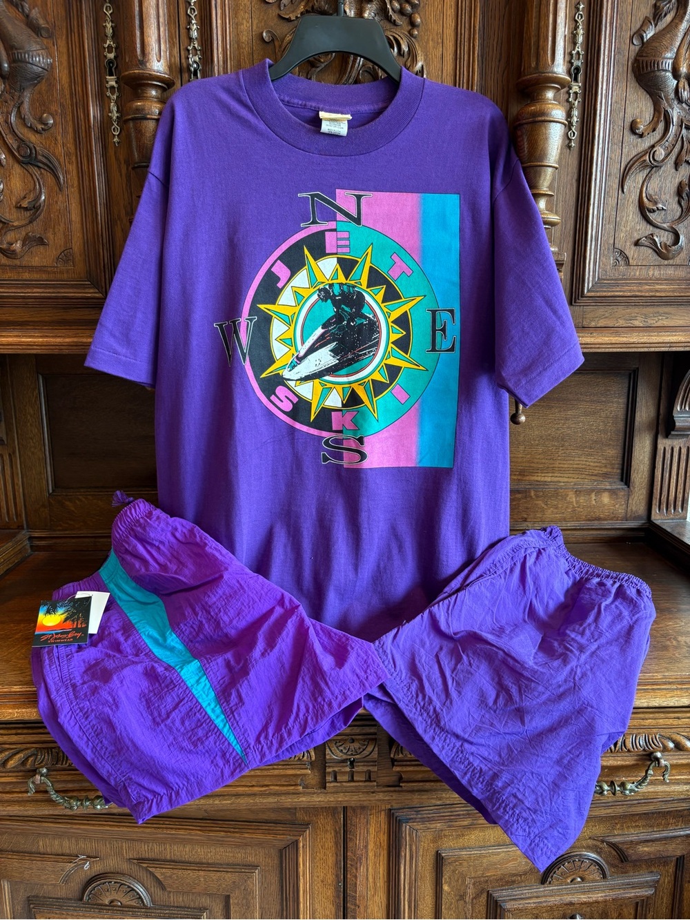 St. John's Bay Purple Tee / 2 Pair swim shorts- Large
